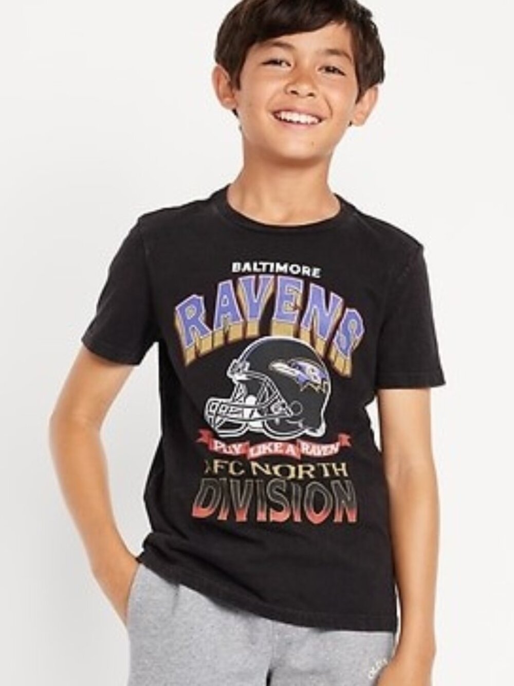 Baltimore Ravens NFL Team Apparel Graphic T-Shirt Black Kids Size XL NEW